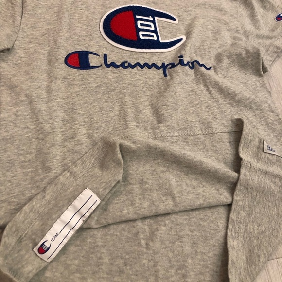 Rare HTF Champion 100th Anniversary GRAY Embroidery Logo T-Shirt Men's Small - Picture 4 of 10